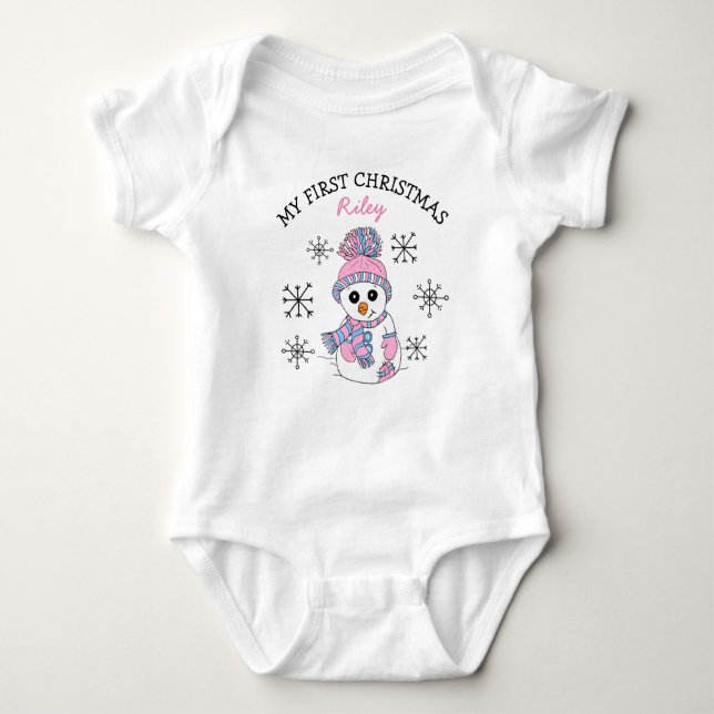 My First Christmas Snowman Snowflakes Baby Tee (Front)