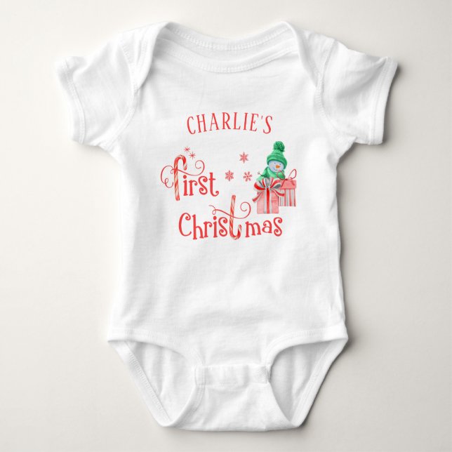 My First Christmas Snowman with Presents Baby Bodysuit (Front)