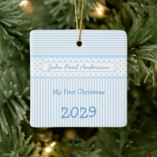 My First Christmas Stripes Tiny Tee Photo Ornament