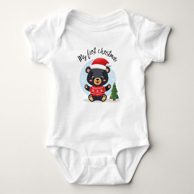 "My first Christmas" sweet baby teddy bear Baby Bodysuit (Front)