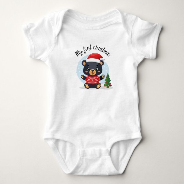 "My first Christmas" sweet baby teddy bear Bodysuit (Front)