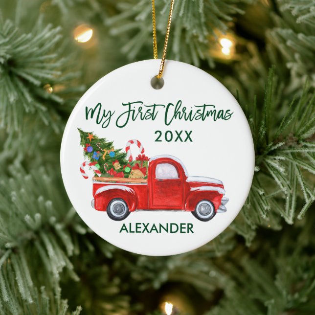 My First Christmas Truck Candy Canes Baby Green Ceramic Tree Decoration (Tree)