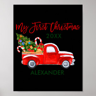 My First Christmas Truck Candy Canes Green Red Bab Poster