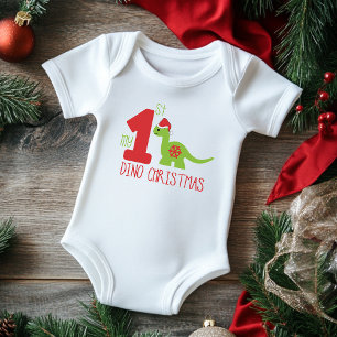 My First Christmas Typography Cute Dinosaur Dino Baby Bodysuit