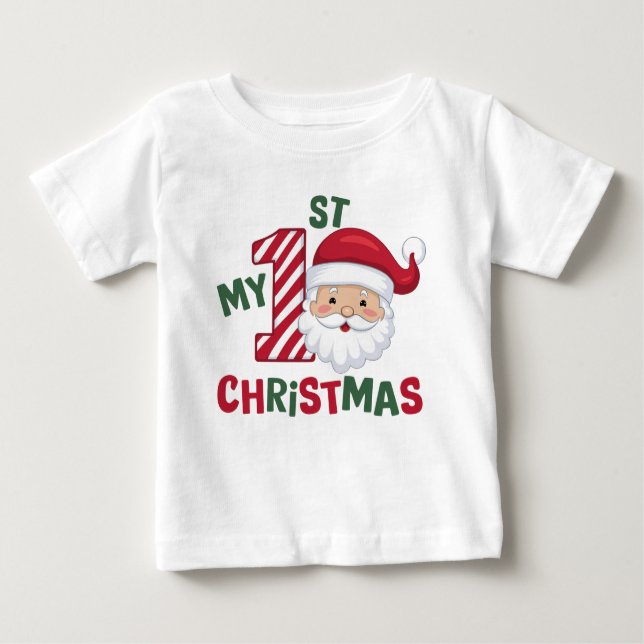 My First Christmas Typography Cute Santa Baby T-Shirt (Front)
