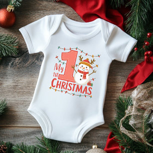 My First Christmas Typography Cute Snowman Baby Bodysuit