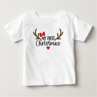 My First Christmas Typography Simple Antlers Bow