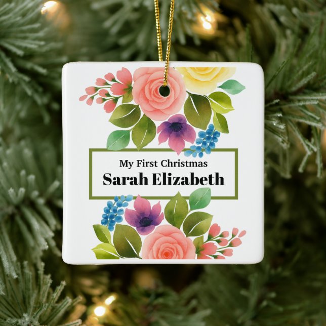 My First Christmas Vibrant Floral Ceramic Ornament (Tree)
