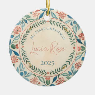 My First Christmas Vintage Painted Watercolor #1 Ceramic Tree Decoration