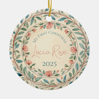 My First Christmas Vintage Painted Watercolor #4 Ceramic Tree Decoration