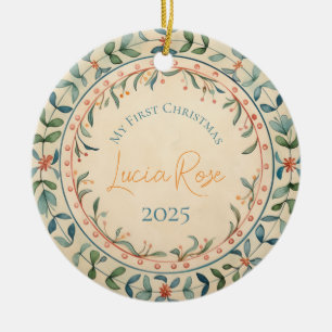 My First Christmas Vintage Painted Watercolor #5 Ceramic Tree Decoration