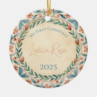 My First Christmas Vintage Painted Watercolor #6 Ceramic Tree Decoration