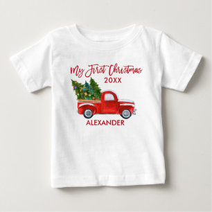 My First Christmas Vintage Red Truck Baby T-Shirt