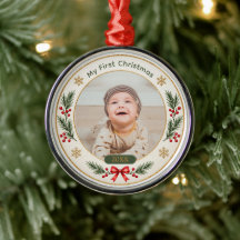 My First Christmas White Baby Photo Ornament