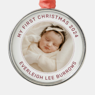 My First Christmas White Personalized Baby Photo  Metal Tree Decoration