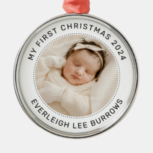 My First Christmas White Personalized Baby Photo  Metal Tree Decoration