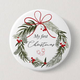My First Christmas with Christmas Wreath 7.5 Cm Round Badge
