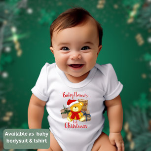 My First Christmas with name cute bear presents Baby Bodysuit
