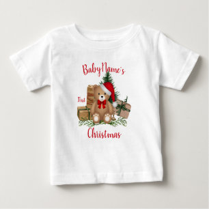 My First Christmas with name cute bear presents Baby T-Shirt