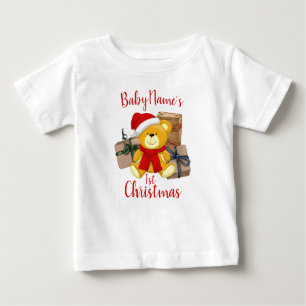 My First Christmas with name cute bear presents Baby T-Shirt