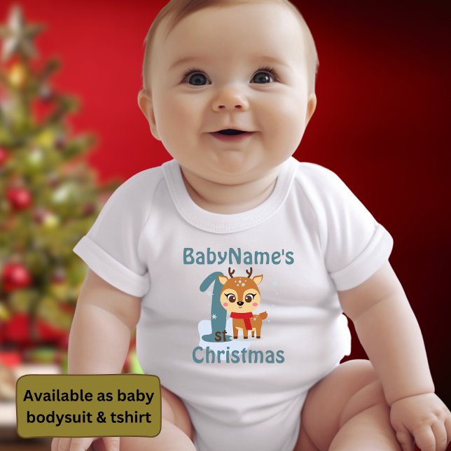 My First Christmas with name cute reindeer one  Baby Bodysuit (Creator Uploaded)