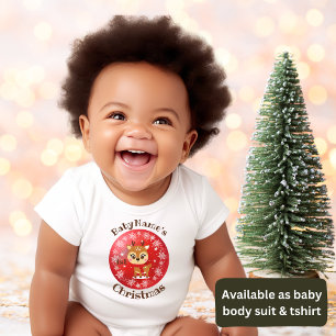 My First Christmas with name cute reindeer red Baby Bodysuit