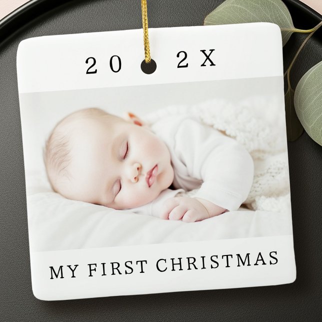 My first Christmas year modern photo white Ceramic Ornament (My first Christmas year modern photo white Ceramic Ornament)
