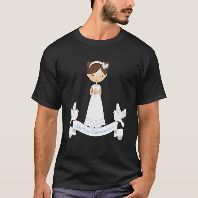 My First Communion Rosary  Brunette Kids Daughter  T-Shirt (Front)