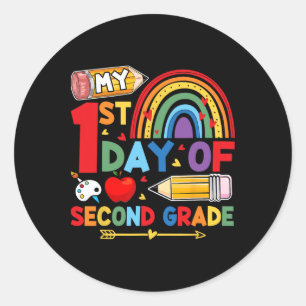 My First Day Of 2nd Grade Second Grade Rainbow  Classic Round Sticker