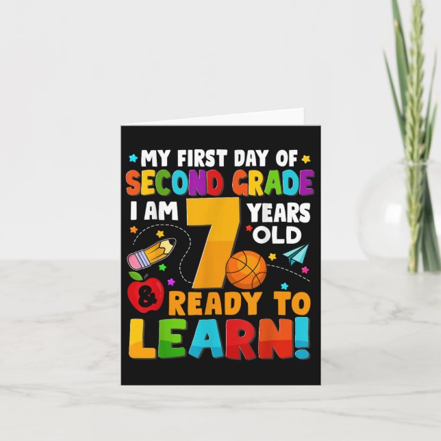 My First Day Of 2nd Second Grade Ready To Learn Ki Card (Front)