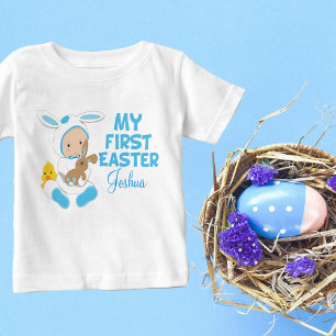 My First Easter Baby Boy Cute Blue Bunny Baby T-Shirt