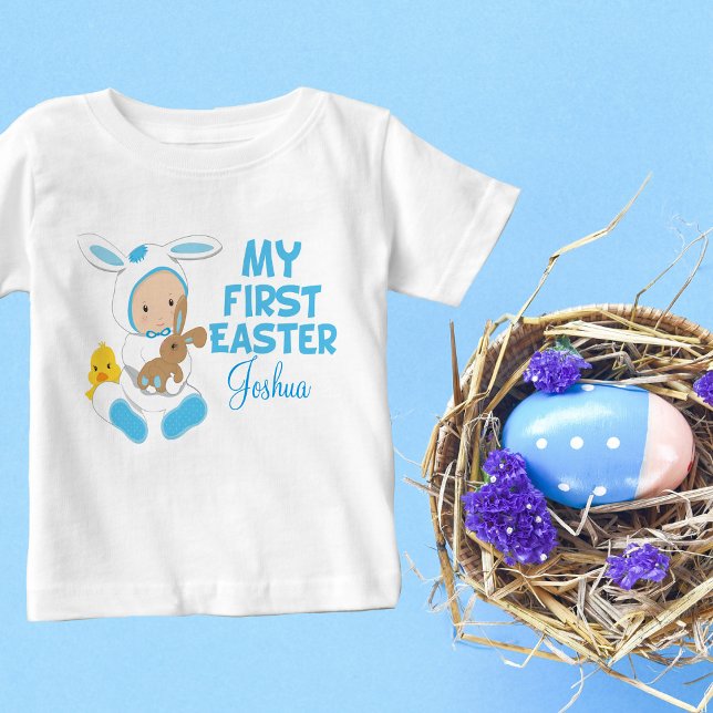 My First Easter Baby Boy Cute Blue Bunny Baby T-Shirt (Creator Uploaded)