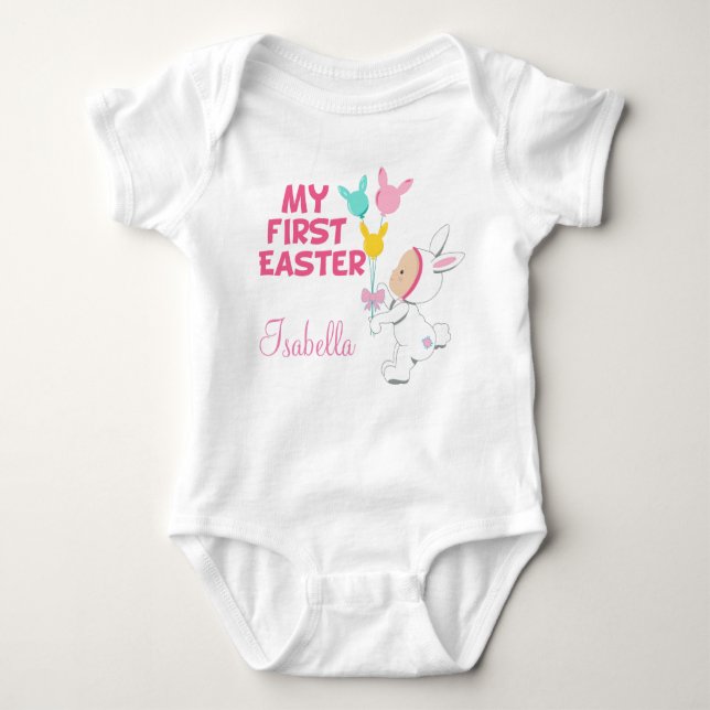 My First Easter Baby Girl Pink Custom Baby Bodysuit (Front)