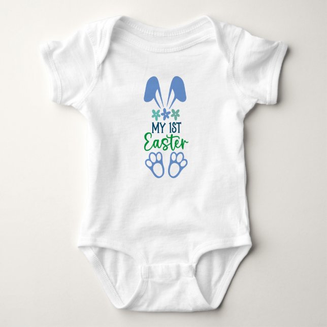 My First Easter Blue Quotes for Boys Baby Bodysuit (Front)