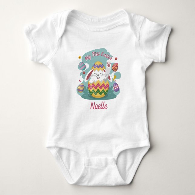 My First Easter | Bunny & Colourful Eggs Baby Bodysuit (Front)