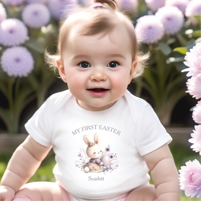 My First Easter Bunny Girl Personalised Name Baby Bodysuit (My First Easter Bunny Girl Personalized Name Baby Bodysuit)
