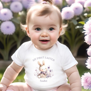 My First Easter Bunny Girl Personalised Name Baby Bodysuit