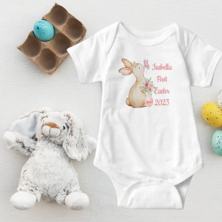 My First Easter Bunny Rabbit floral Egg  Customise Baby Bodysuit
