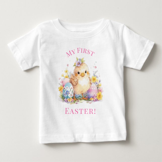 My First Easter Cute Baby Chick Easter Eggs T-Shirt (Front)