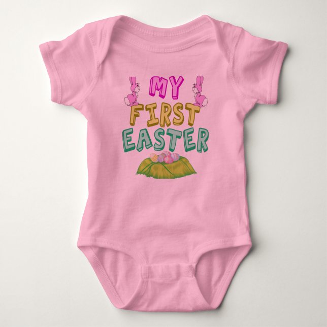 My First Easter Cute Girl Baby Bodysuit (Front)