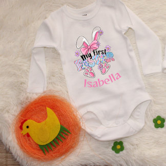 My First Easter Cute Pink Bunny Customisable  Baby Bodysuit