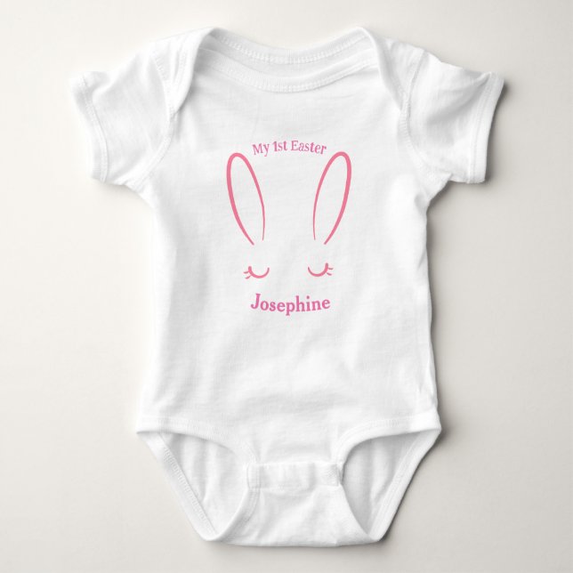 My First Easter Cute Pink Bunny Girl Baby Bodysuit (Front)