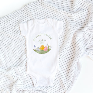 My first Easter cute watercolor baby bodysuit
