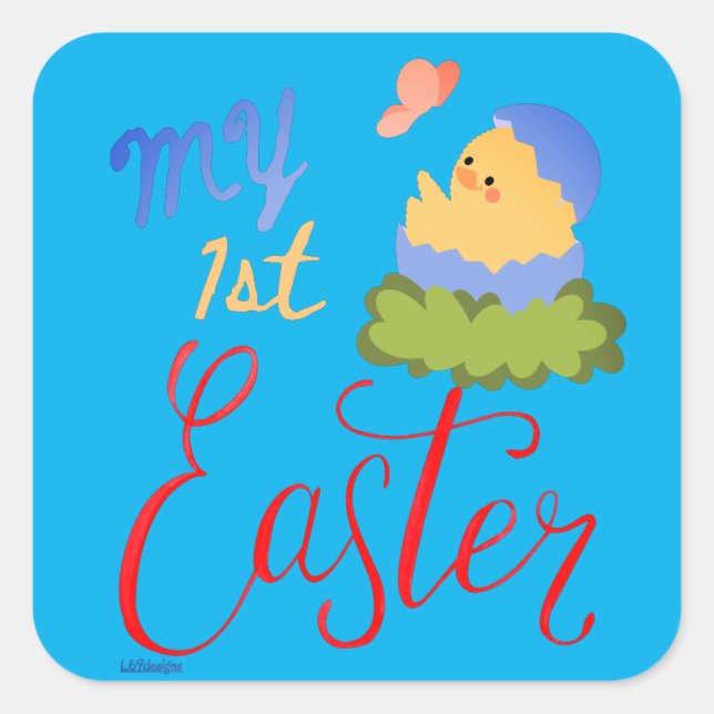 MY FIRST EASTER funny easter egg chick gift        Square Sticker (Front)