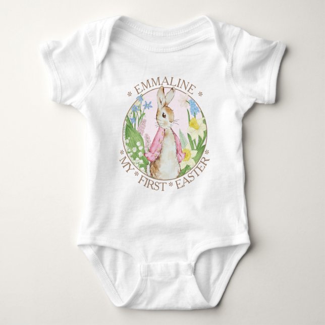 My First Easter Girl Pink Peter the Rabbit Name Baby Bodysuit (Front)