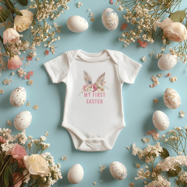 My First Easter | Watercolor Easter Bunny Ears Baby Bodysuit (Creator Uploaded)