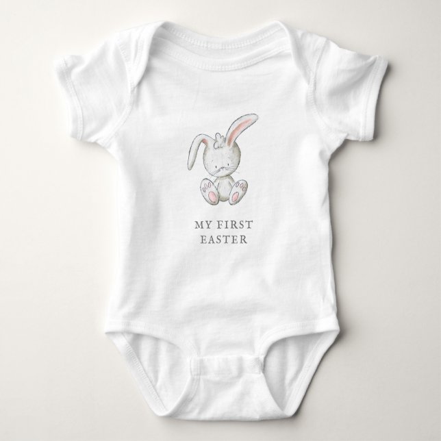 My First Easter White Easter Bunny  Baby Bodysuit (Front)