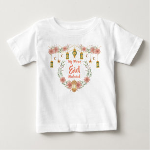 My First Eid Mubarak Cute Flowers Lamp Moon Stars Baby T-Shirt