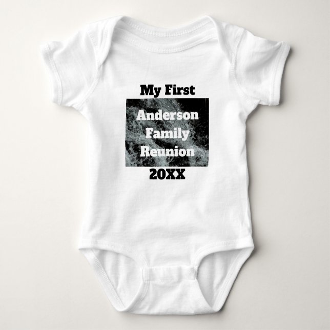 My First Family Reunion Black White Falling Water Baby Bodysuit (Front)