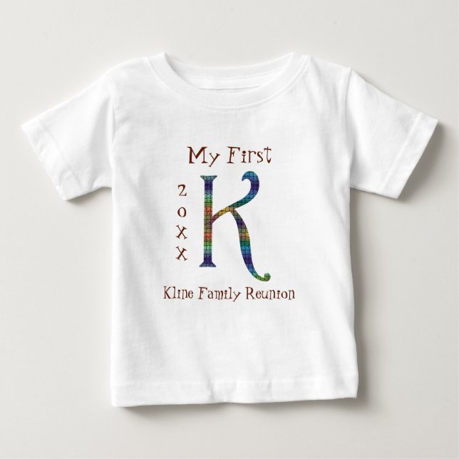 My First Family Reunion Colourful Letter K Monogra Baby T-Shirt (Front)